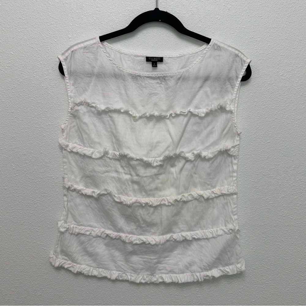 Talbots Women's Ruffle Sleeveless Tank Top in White